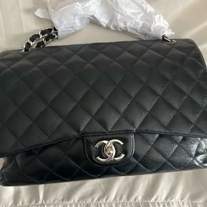2017 Chanel Maxi caviar double flap black with silver hardware